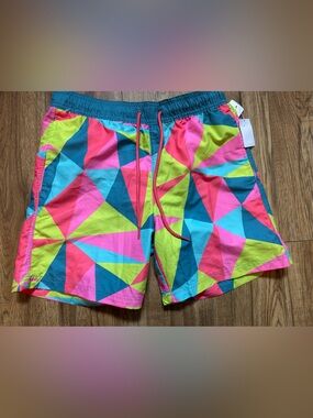 MAD Engine Neon Geometric Swim Trunks - Pink/Blue/Green/Yellow